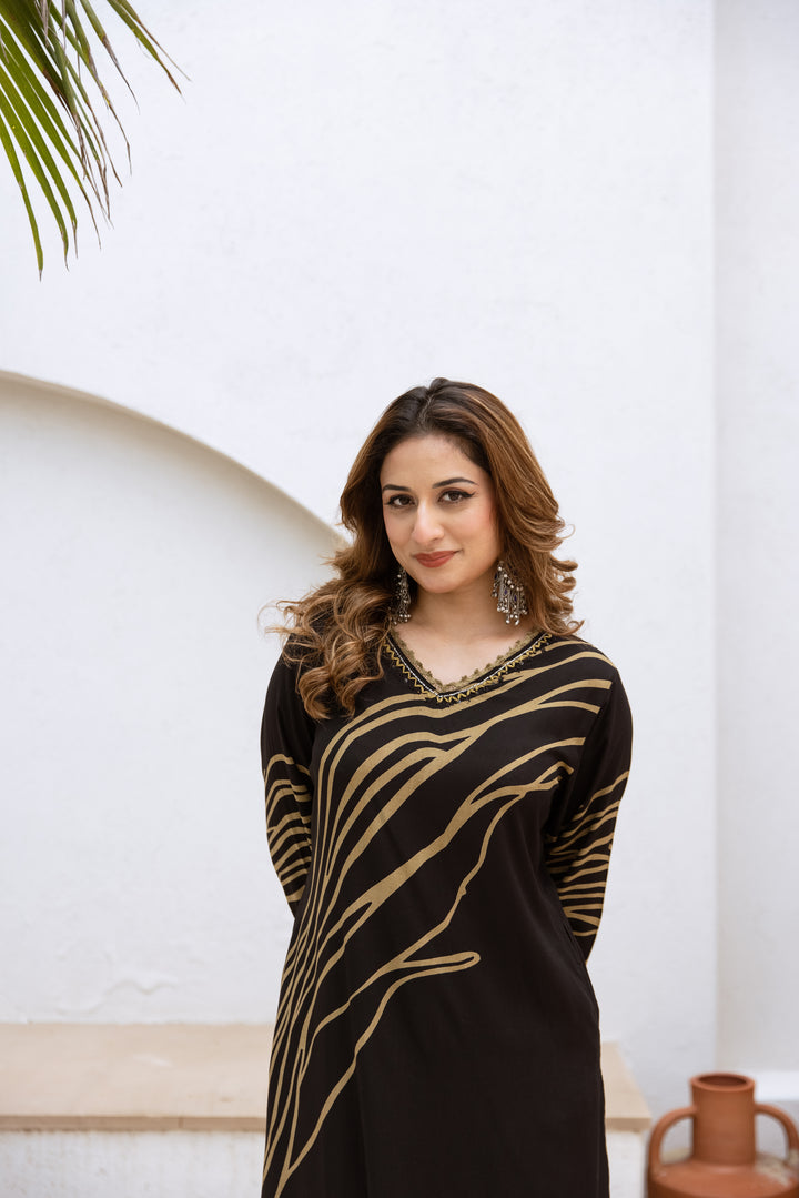 womens Black Rayon Kurta Palazzo Set