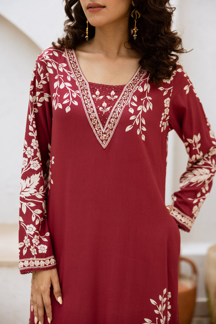 womens Wine Rayon Kurta Palazzo Set