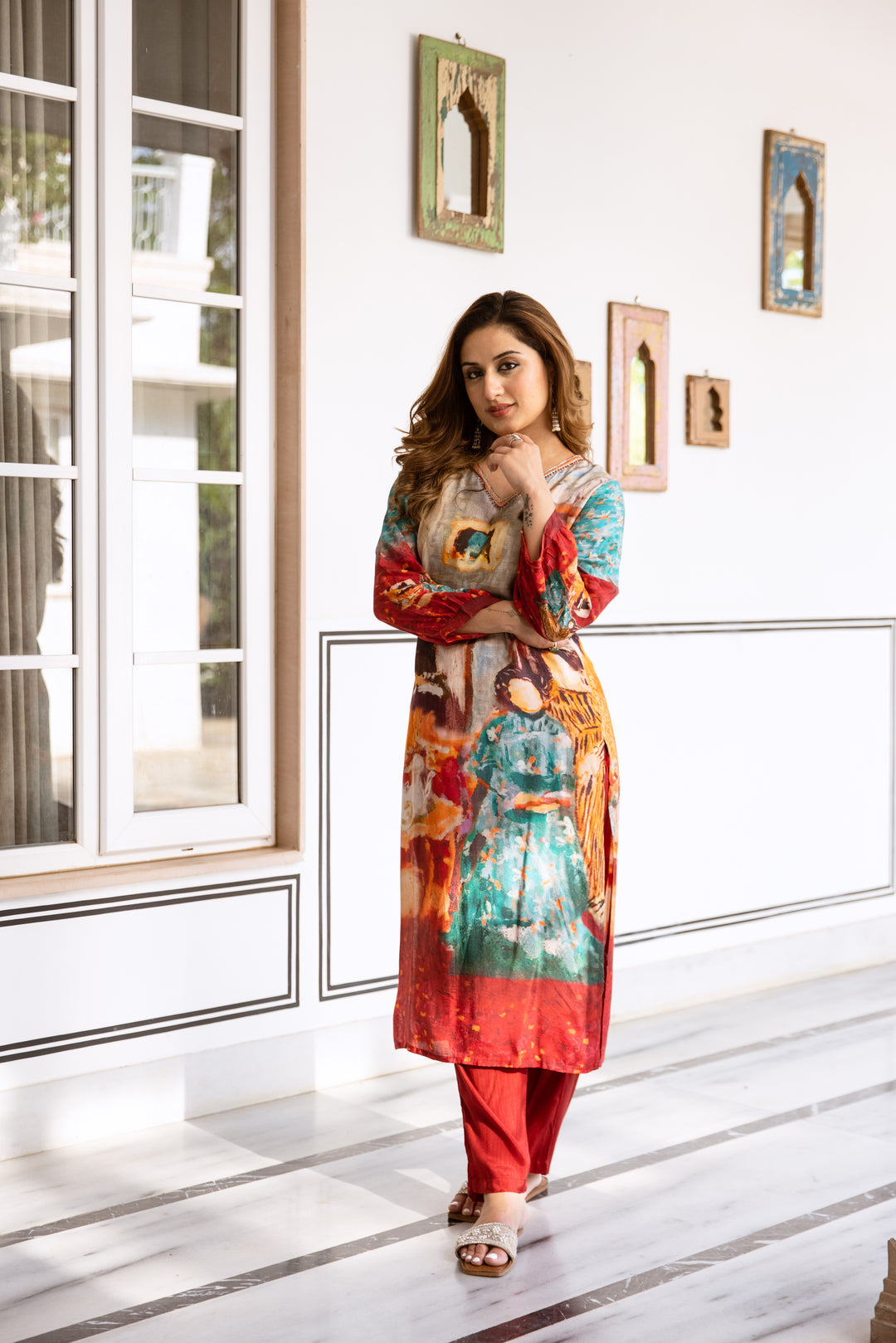 womens Multicolor Viscose Muslin Kurta Pant Set