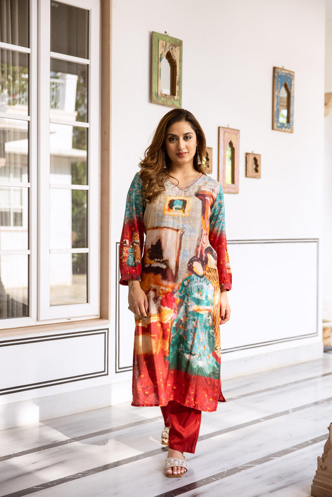 womens Multicolor Viscose Muslin Kurta Pant Set