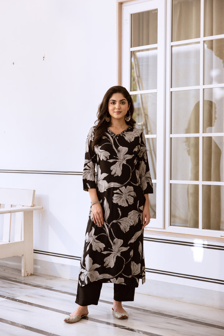 womens Black Rayon Kurta Palazzo Set