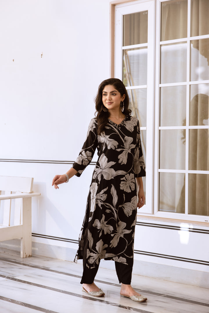 womens Black Rayon Kurta Palazzo Set