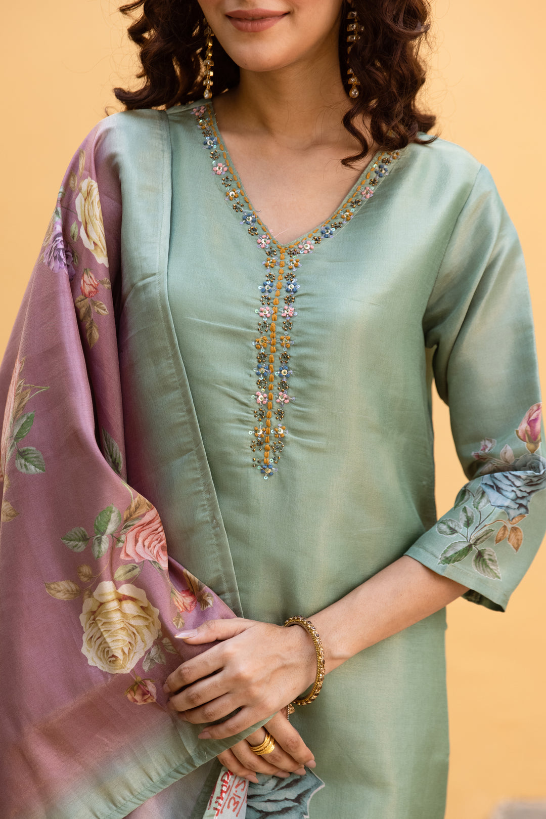 Women's Green Tissue Silk Kurta Pant and Dupatta Set