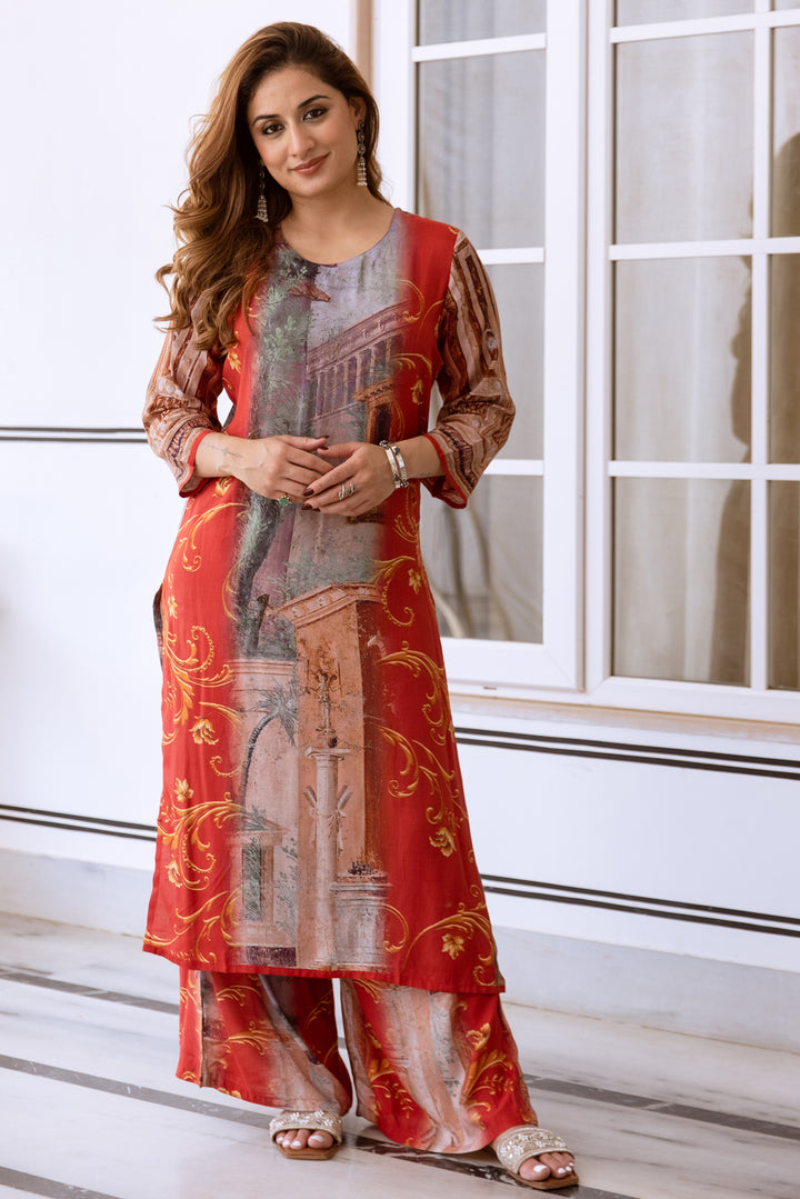 Women's Multicolor Muslin Kurta and Palazzo Set