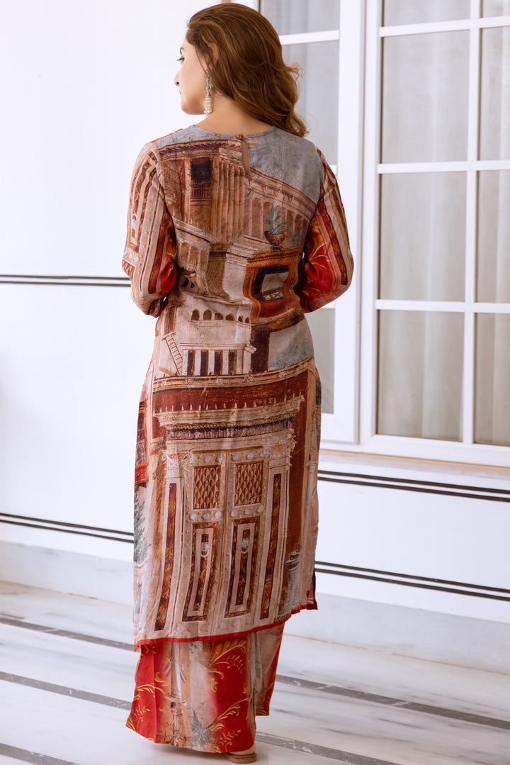 Women's Multicolor Muslin Kurta and Palazzo Set