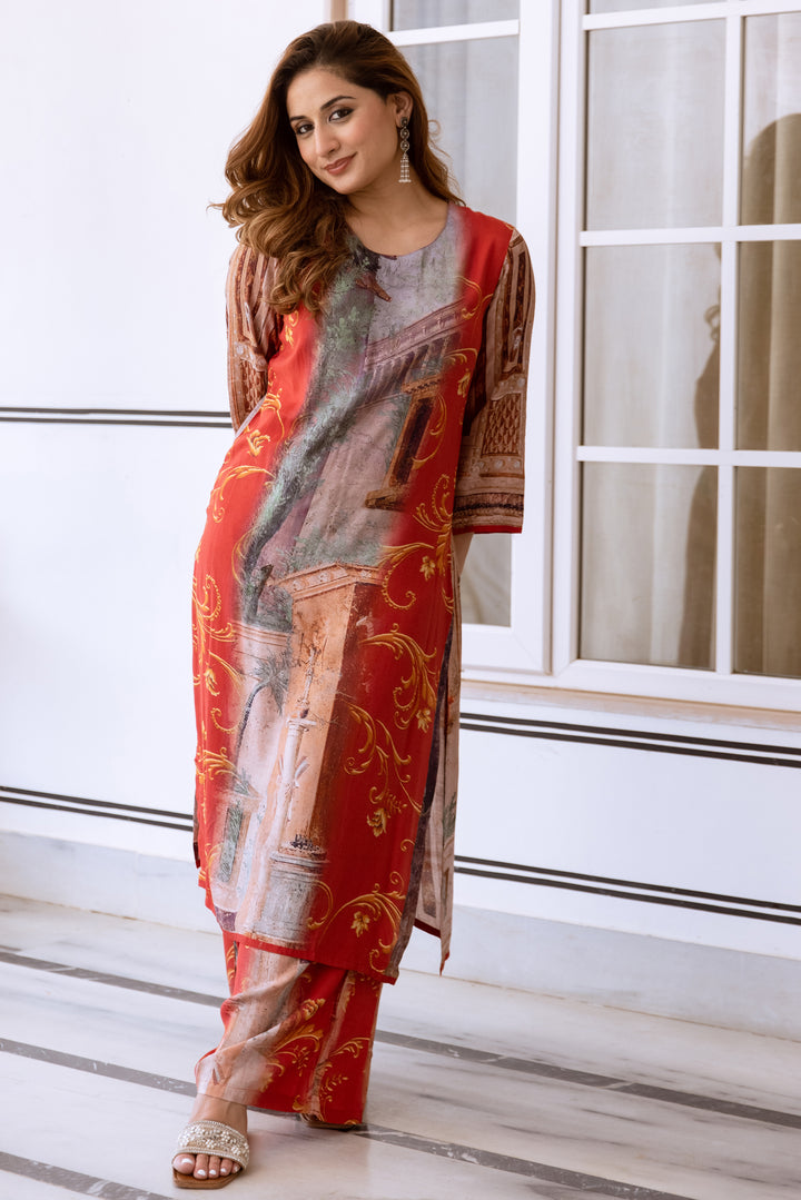 Women's Multicolor Muslin Kurta and Palazzo Set