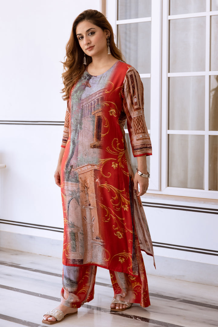 Women's Multicolor Muslin Kurta and Palazzo Set