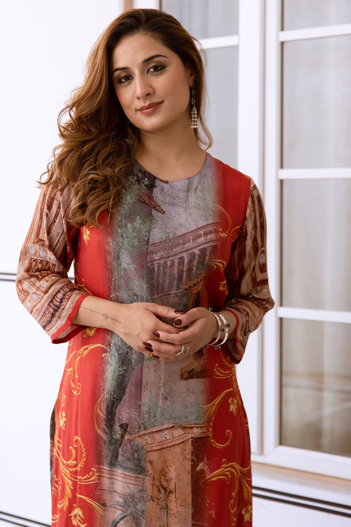 Women's Multicolor Muslin Kurta and Palazzo Set