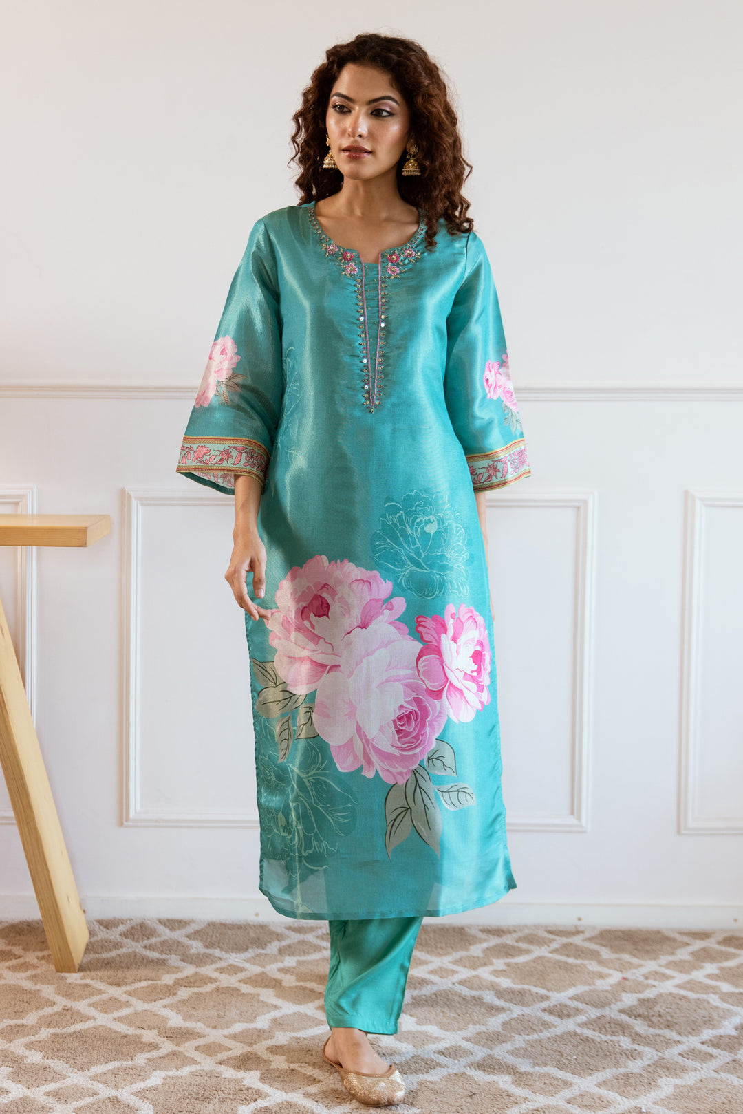 Women's Green Tissue Silk Kurta Pant and Dupatta Set