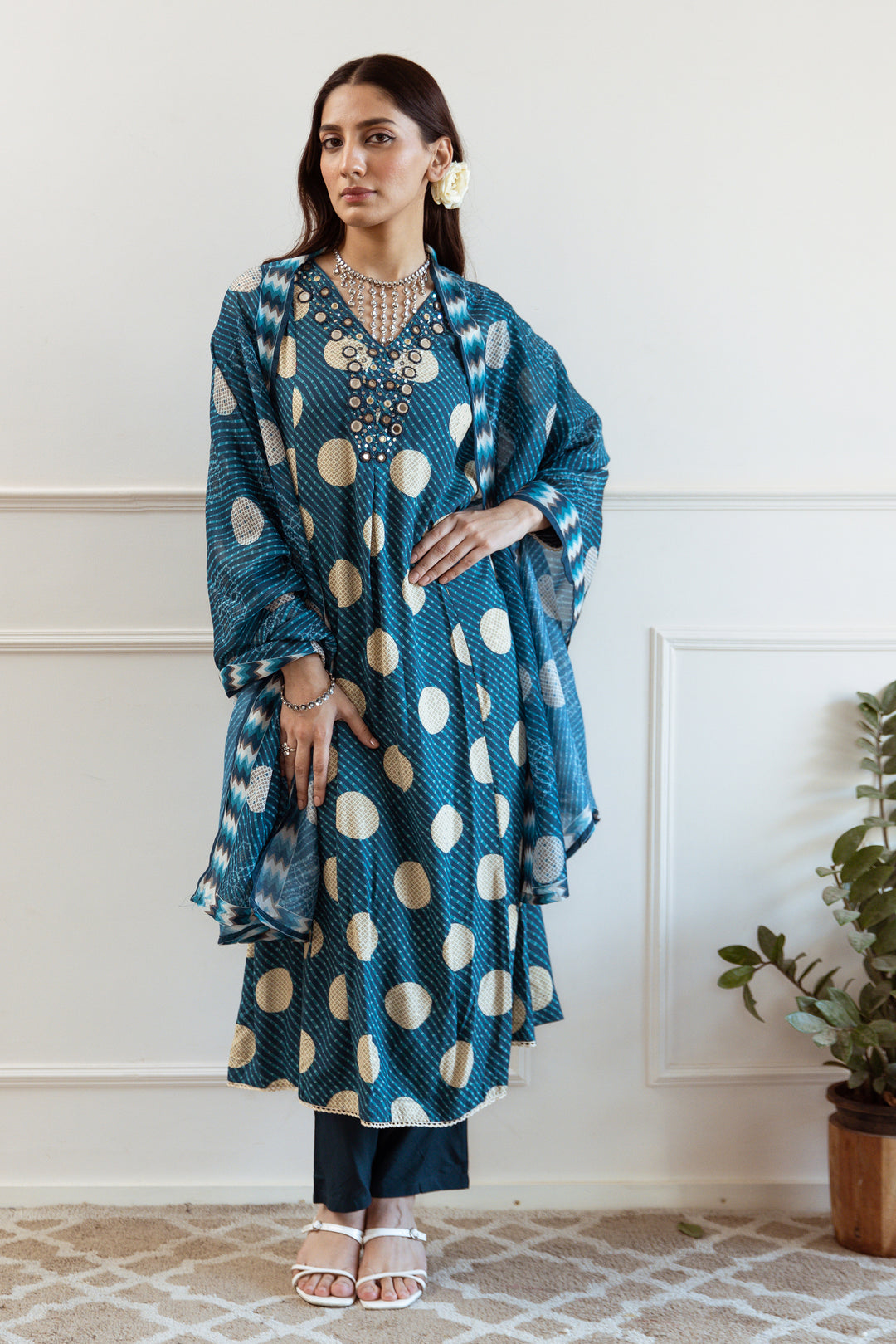 Women's Turquoise German Rayon Kurta Pant and Dupatta Set