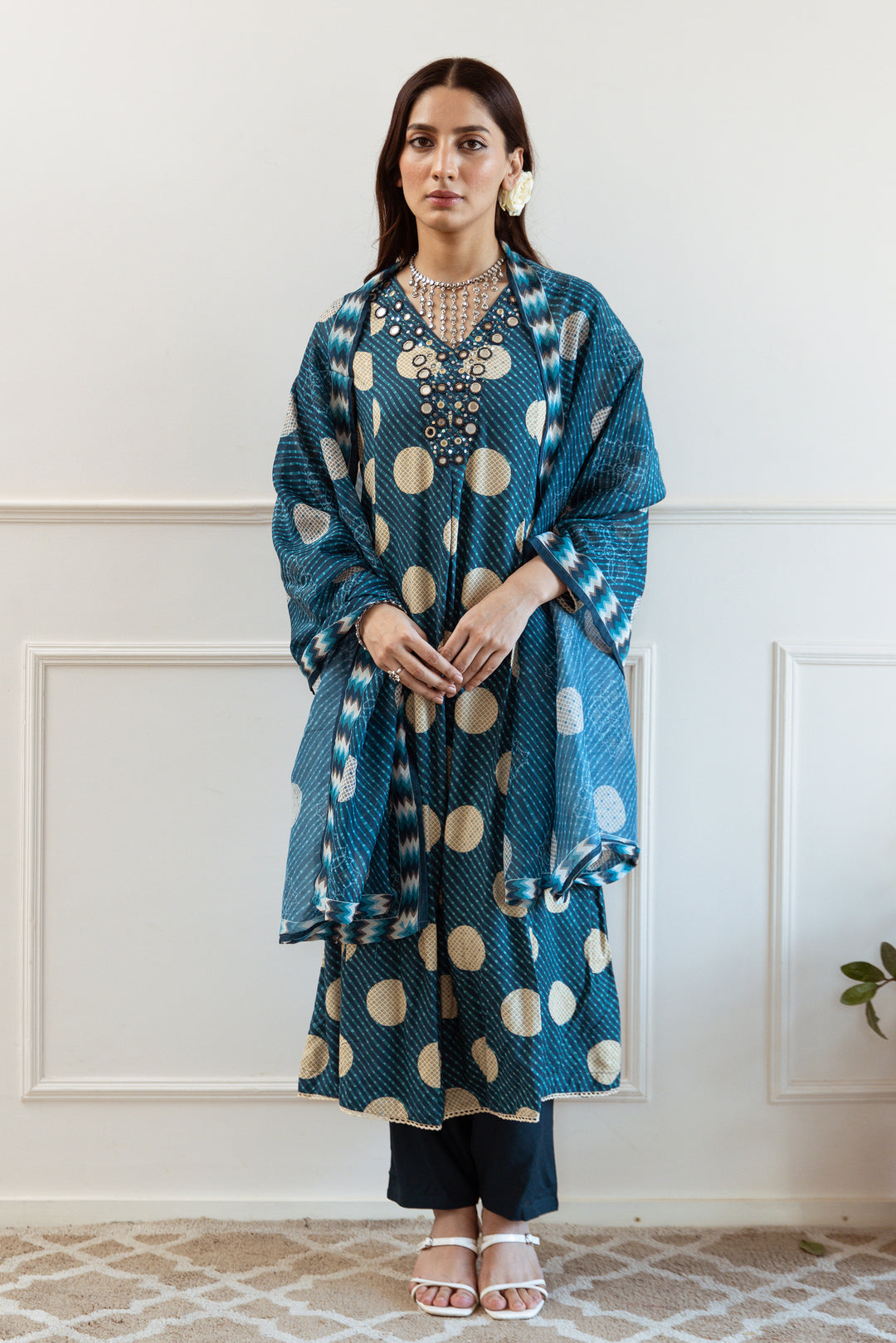 Women's Turquoise German Rayon Kurta Pant and Dupatta Set