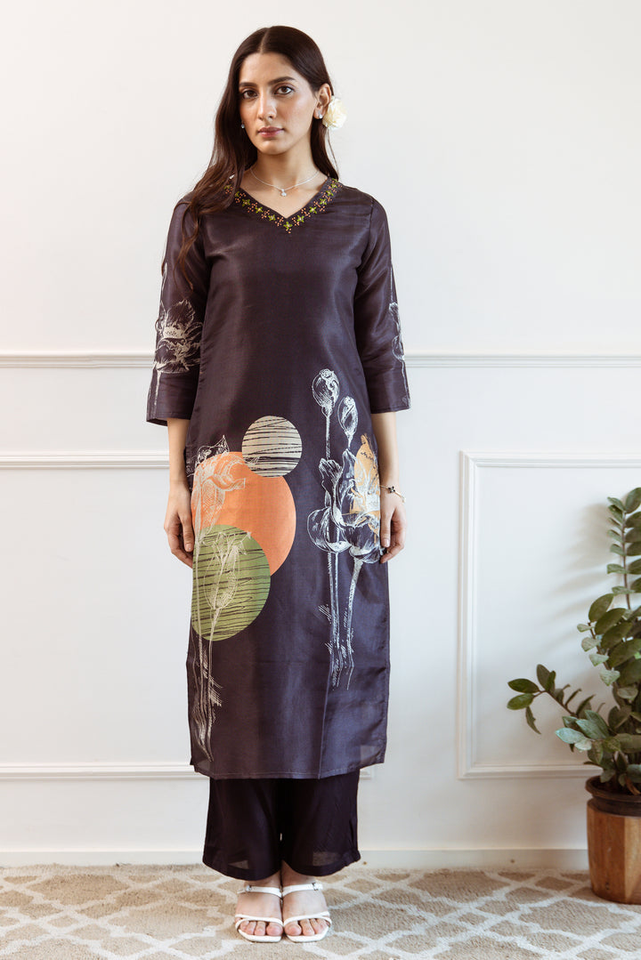 Women's Black Tissue Silk Kurta Pant and Dupatta Set