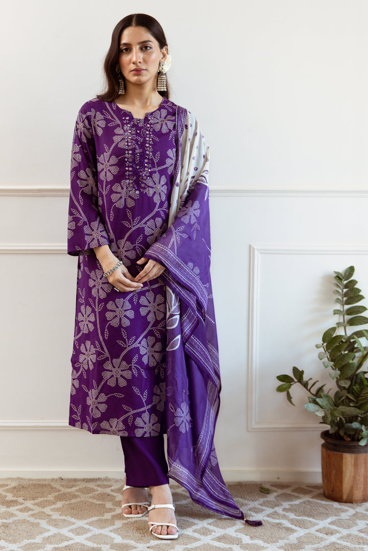 Women's Blue Modal Muslin Kurta Pant and Dupatta Set