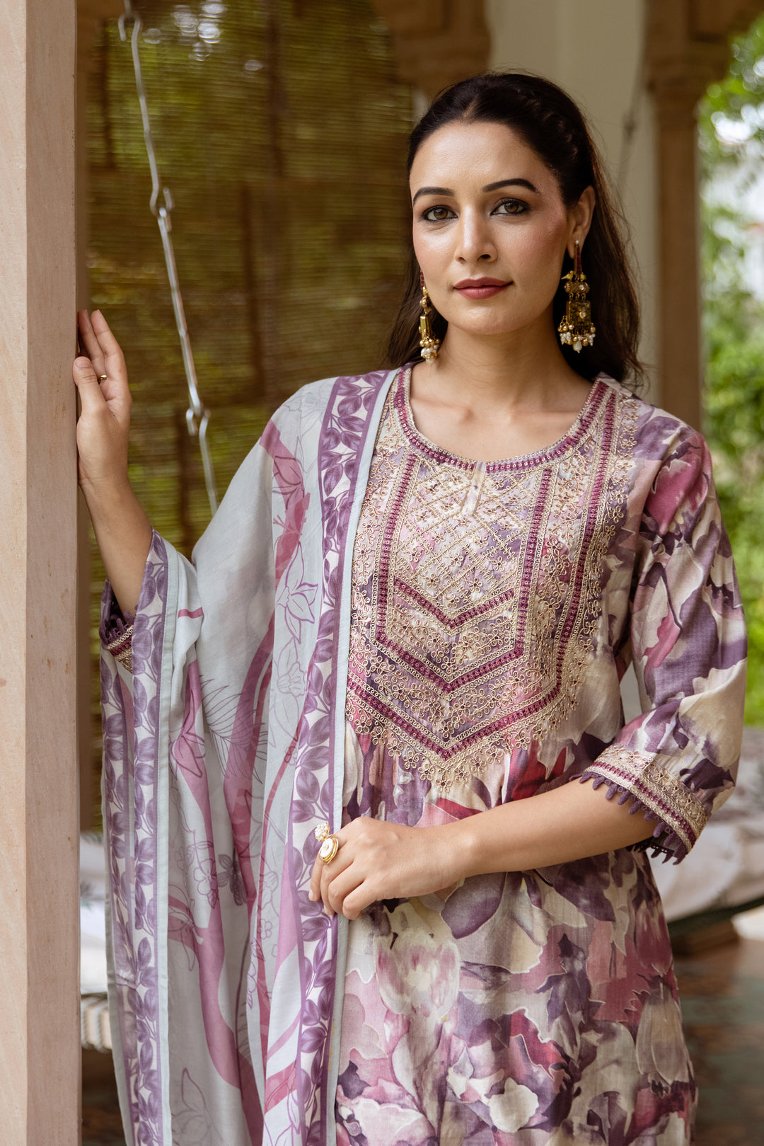 Women's Light Purple Modal Muslin Kurta Pant and Dupatta Set