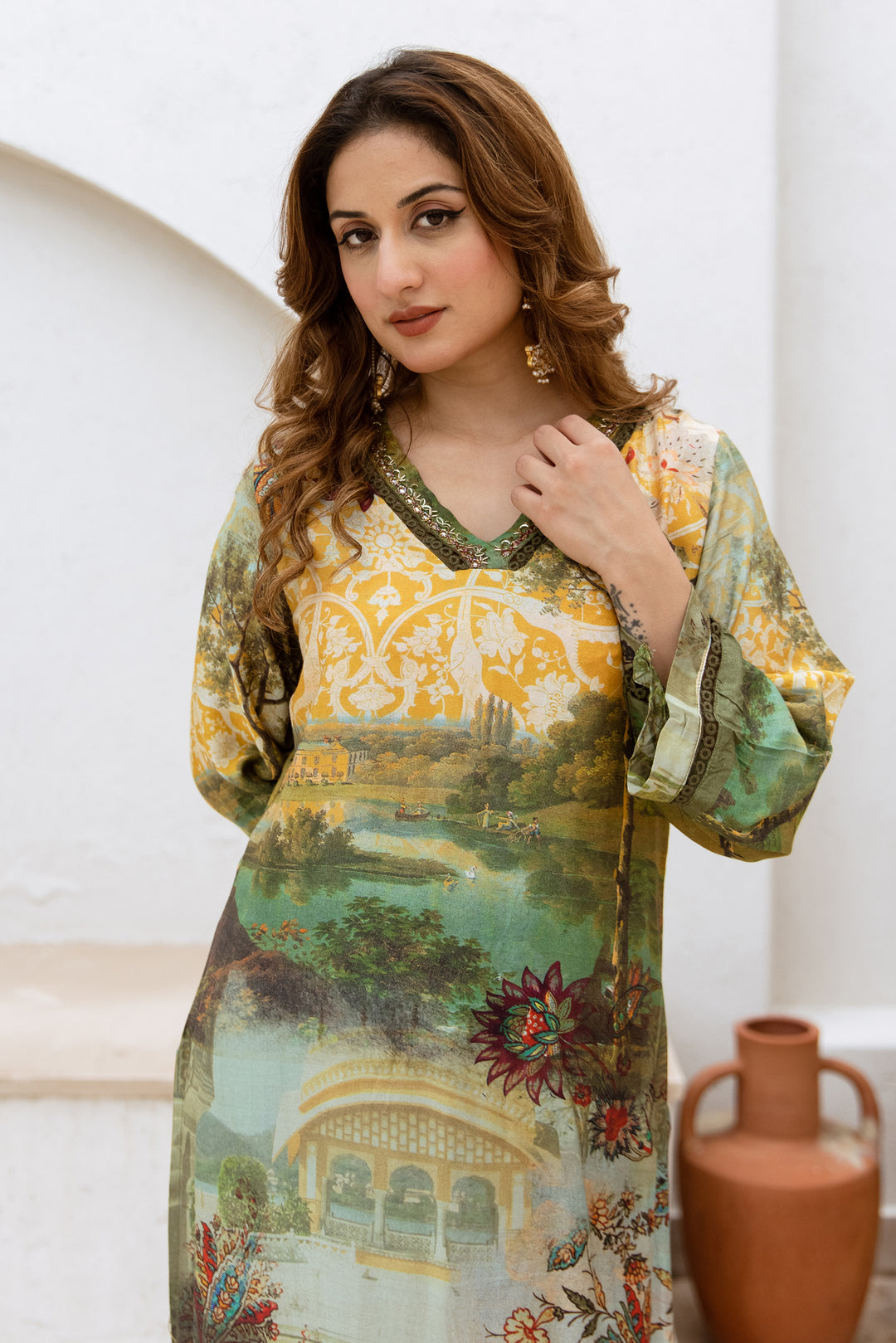 Women's Multicolor Viscose Muslin Kurta and Pant Set