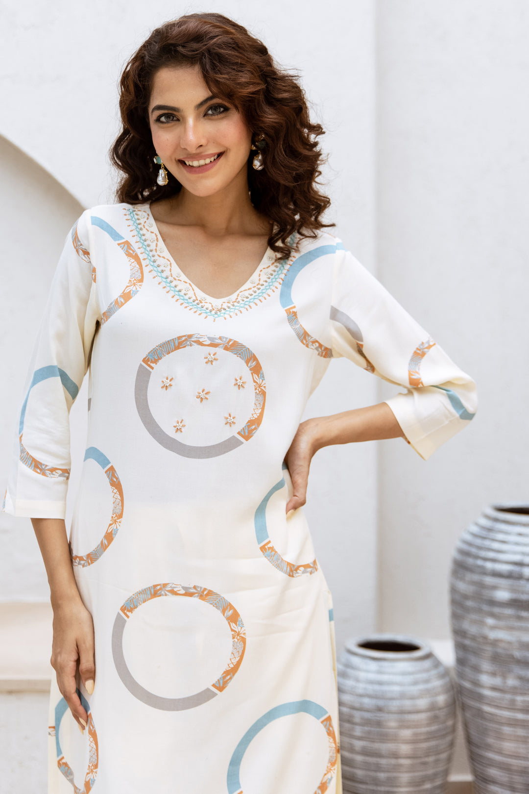 Women's Cream Rayon Kurta Palazzo Set