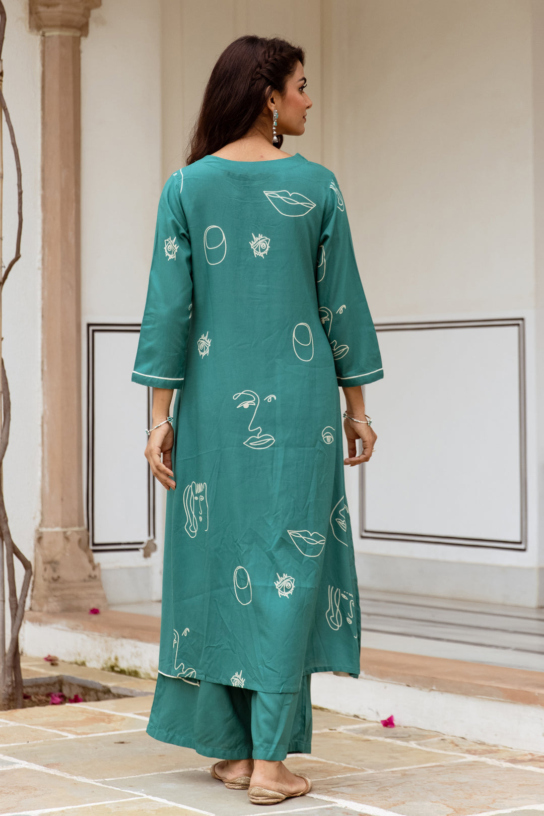 Women's Green Rayon Kurta Palazzo Set