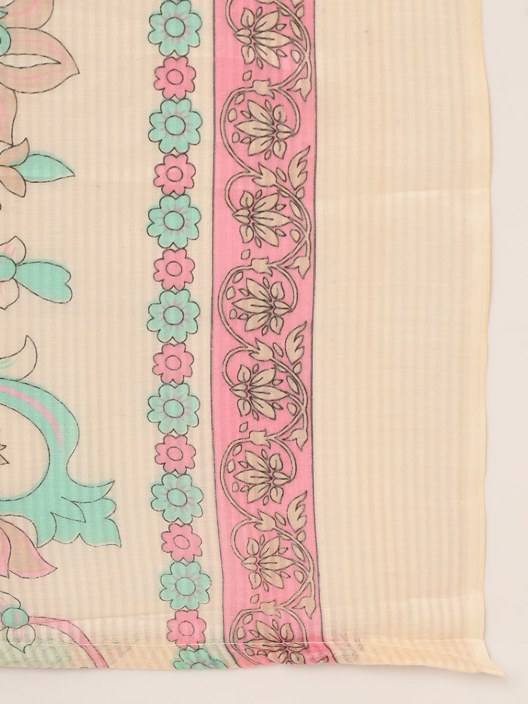 Nehamta Women's Beige Cotton Kurta, Pant & Dupatta Set