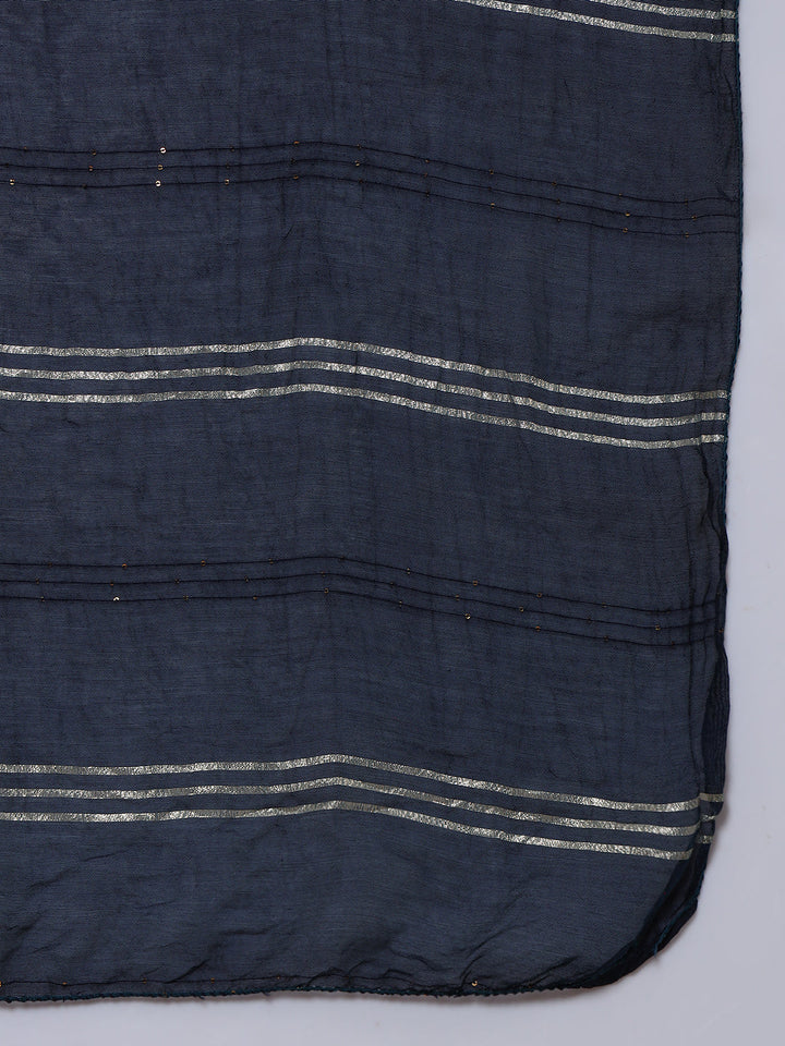 Nehamta Women's Navy Blue Cotton rayon Kurta, Pant & Dupatta Set