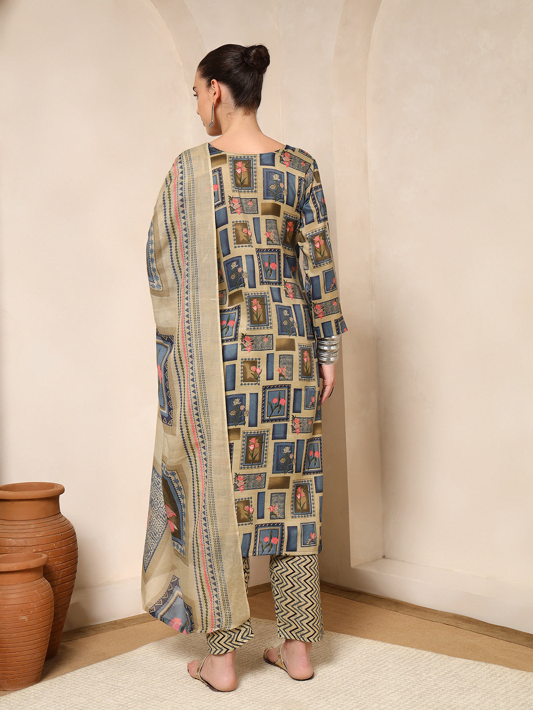 Nehamta Women's Blue Cotton rayon Kurta, Pant & Dupatta Set