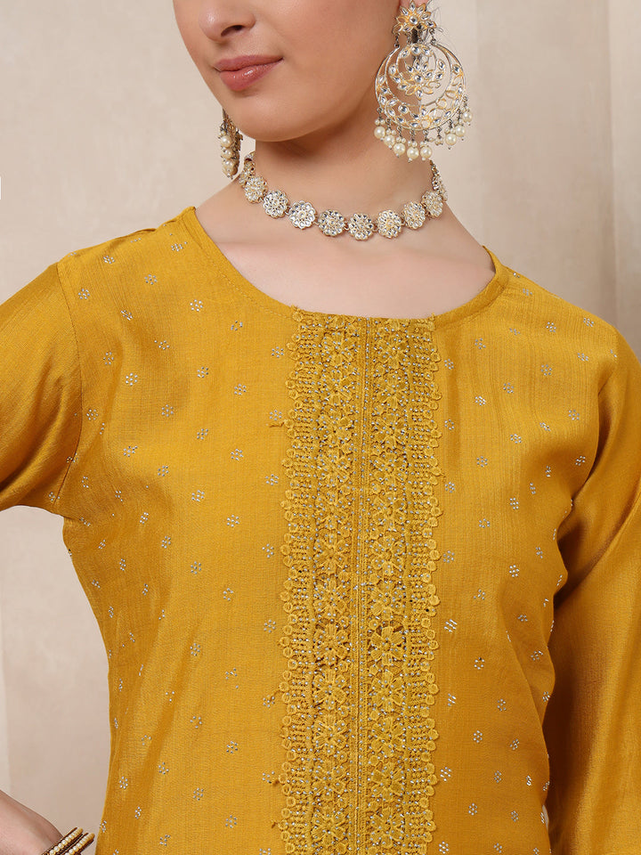 Nehamta Women's Mustard Cotton Kurta, Pant & Dupatta Set