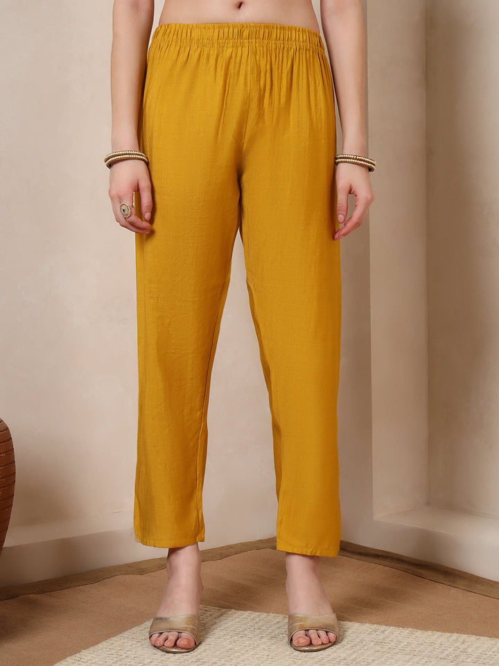 Nehamta Women's Mustard Cotton Kurta, Pant & Dupatta Set