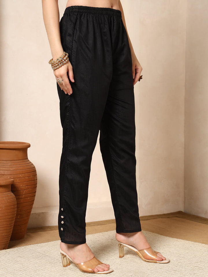 Nehamta Women's Black Muslin Kurta, Pant & Dupatta Set