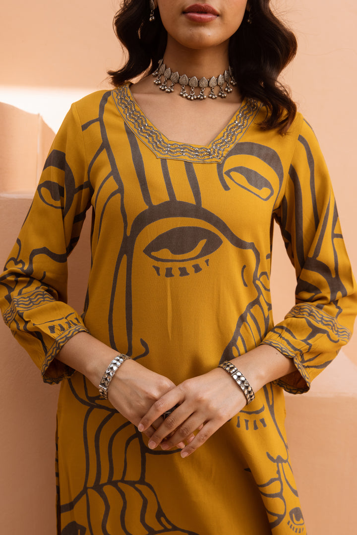 Women's Mustard German Rayon Kurta & Palazzo Set