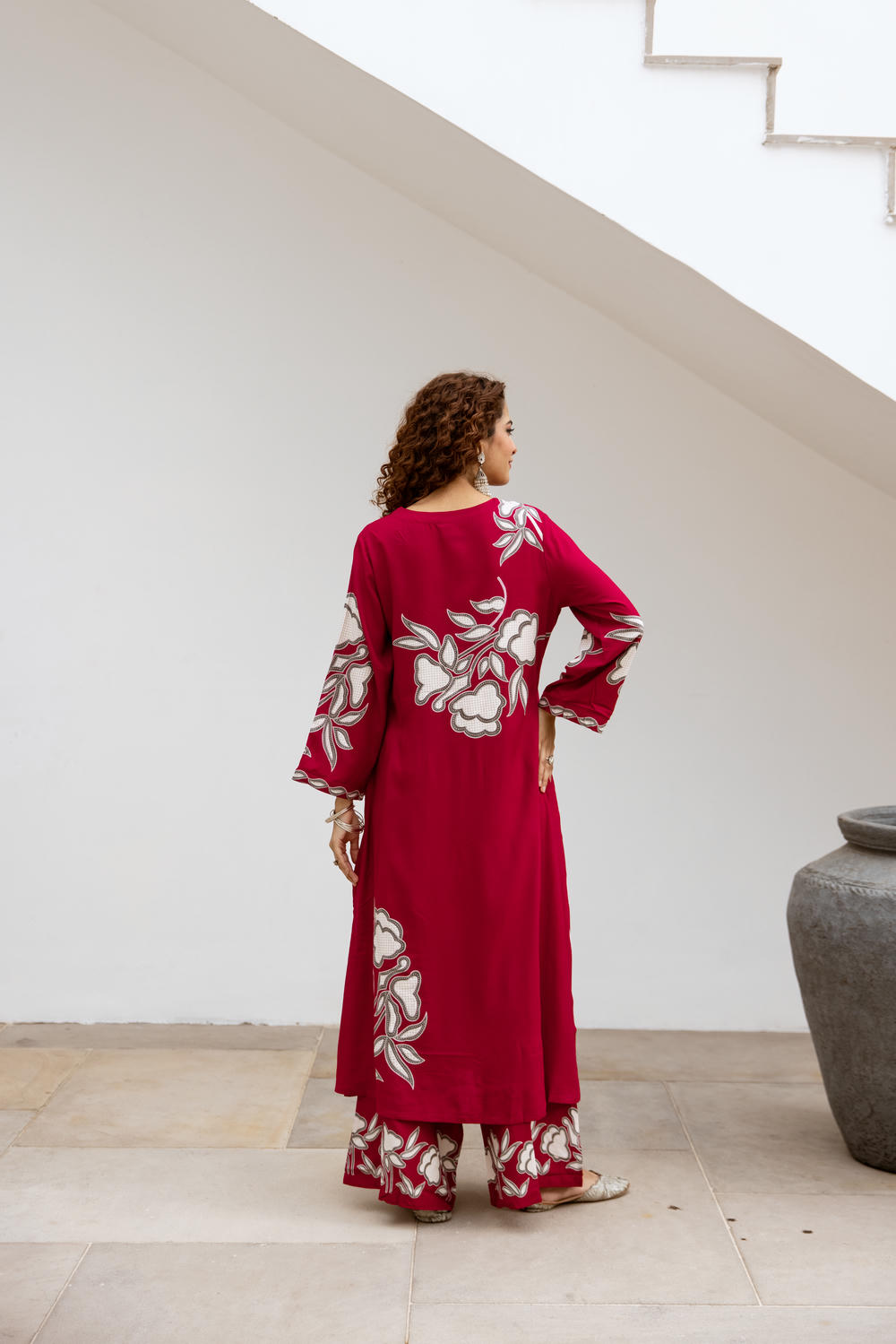 Nehamta Women's Red German Rayon Kurta & Palazzo Set