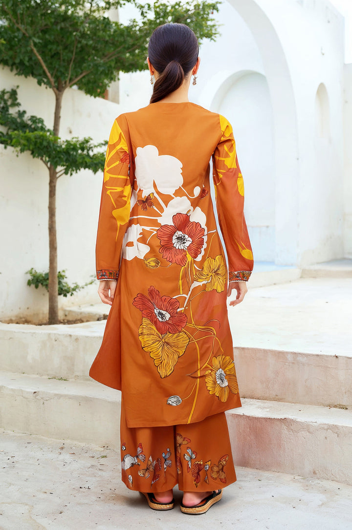 Nehamta Women's Rust Oranges German Rayon Kurta With Palazzo Set