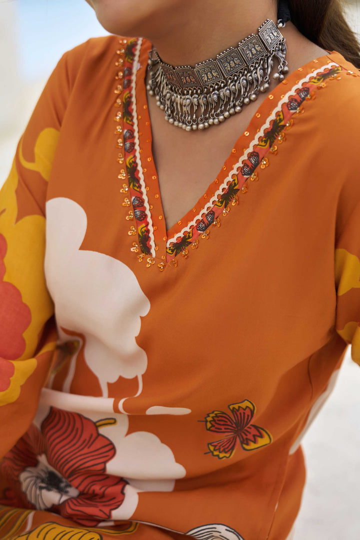 Nehamta Women's Rust Oranges German Rayon Kurta With Palazzo Set