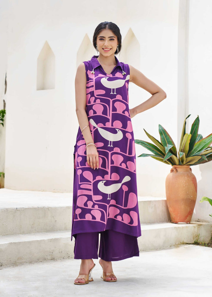 Nehamta Women's Blue Cotton Kurta & Palazzo Set