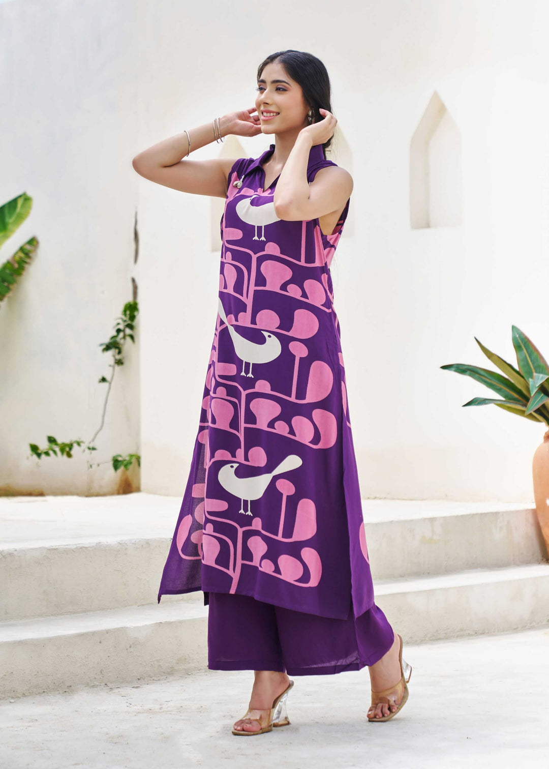 Nehamta Women's Blue Cotton Kurta & Palazzo Set