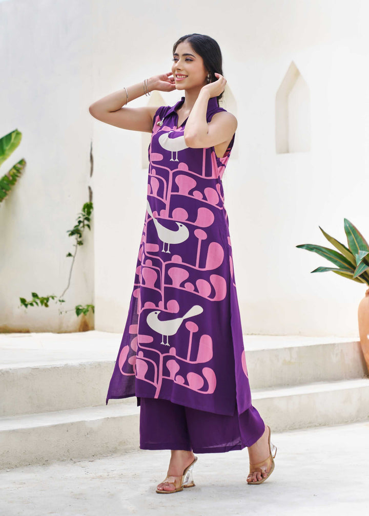 Nehamta Women's Blue Cotton Kurta & Palazzo Set