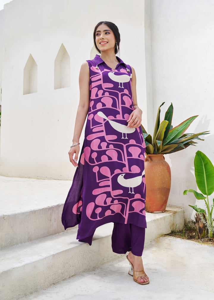 Nehamta Women's Blue Cotton Kurta & Palazzo Set