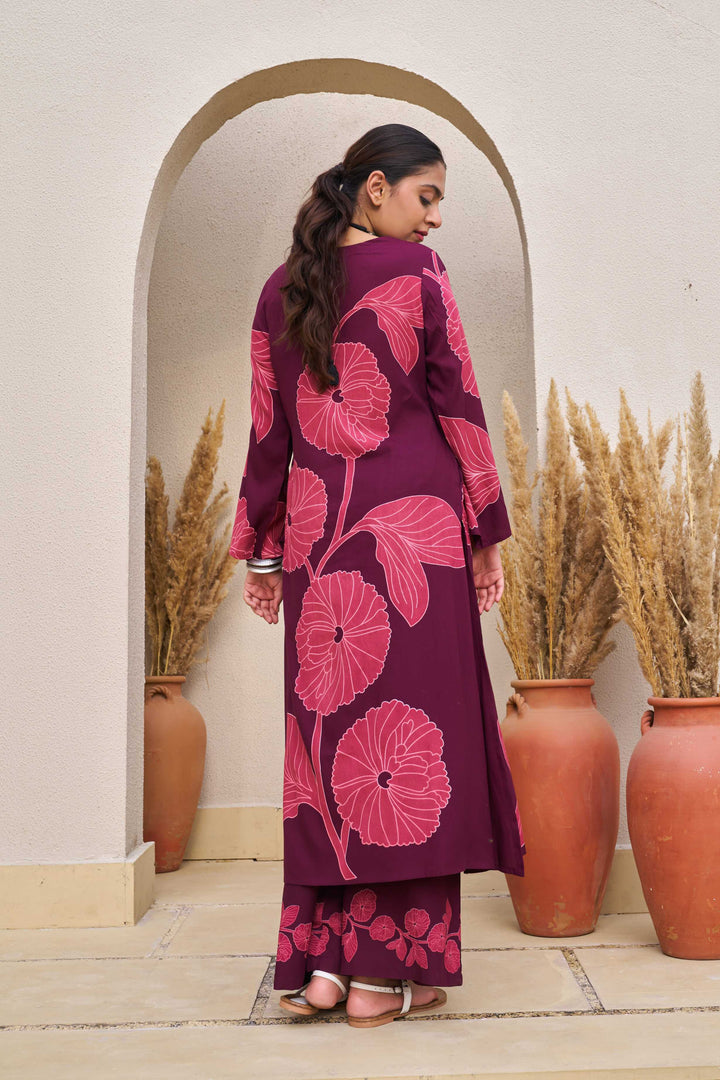 Nehamta Women's Wine German Rayon Kurta & Palazzo Set