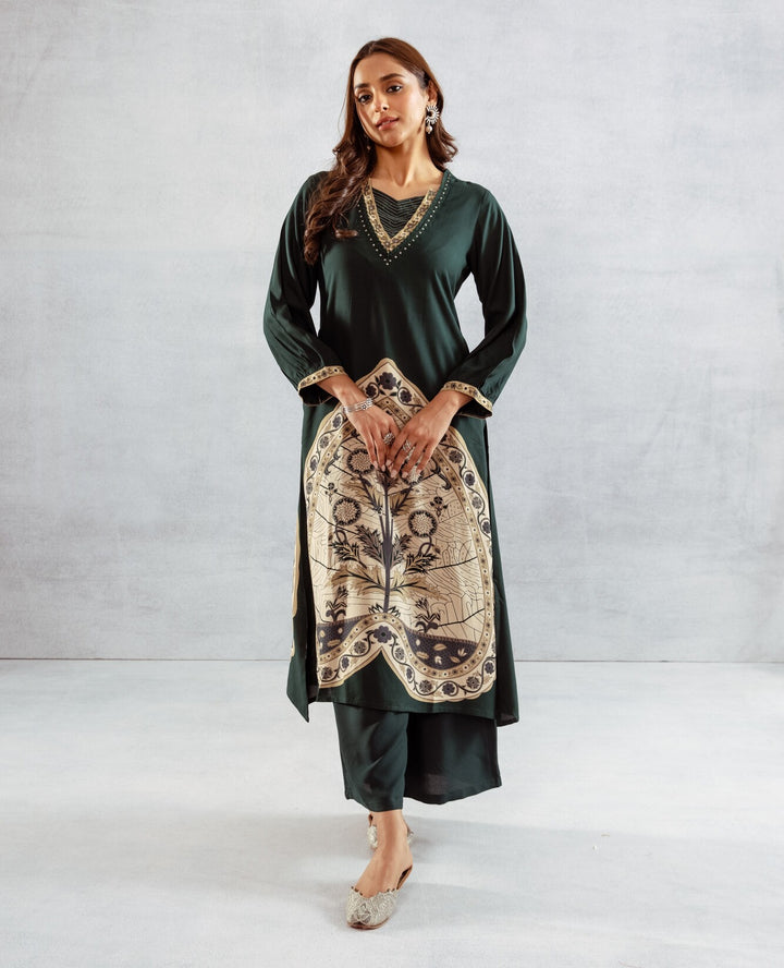 Nehamta Women's Green German Rayon Kurta & Palazzo Set