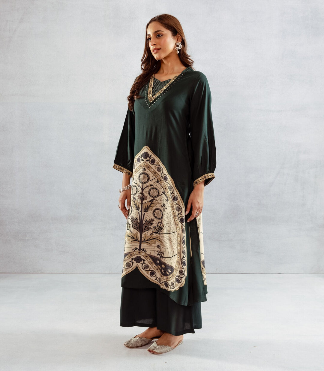 Nehamta Women's Green German Rayon Kurta & Palazzo Set
