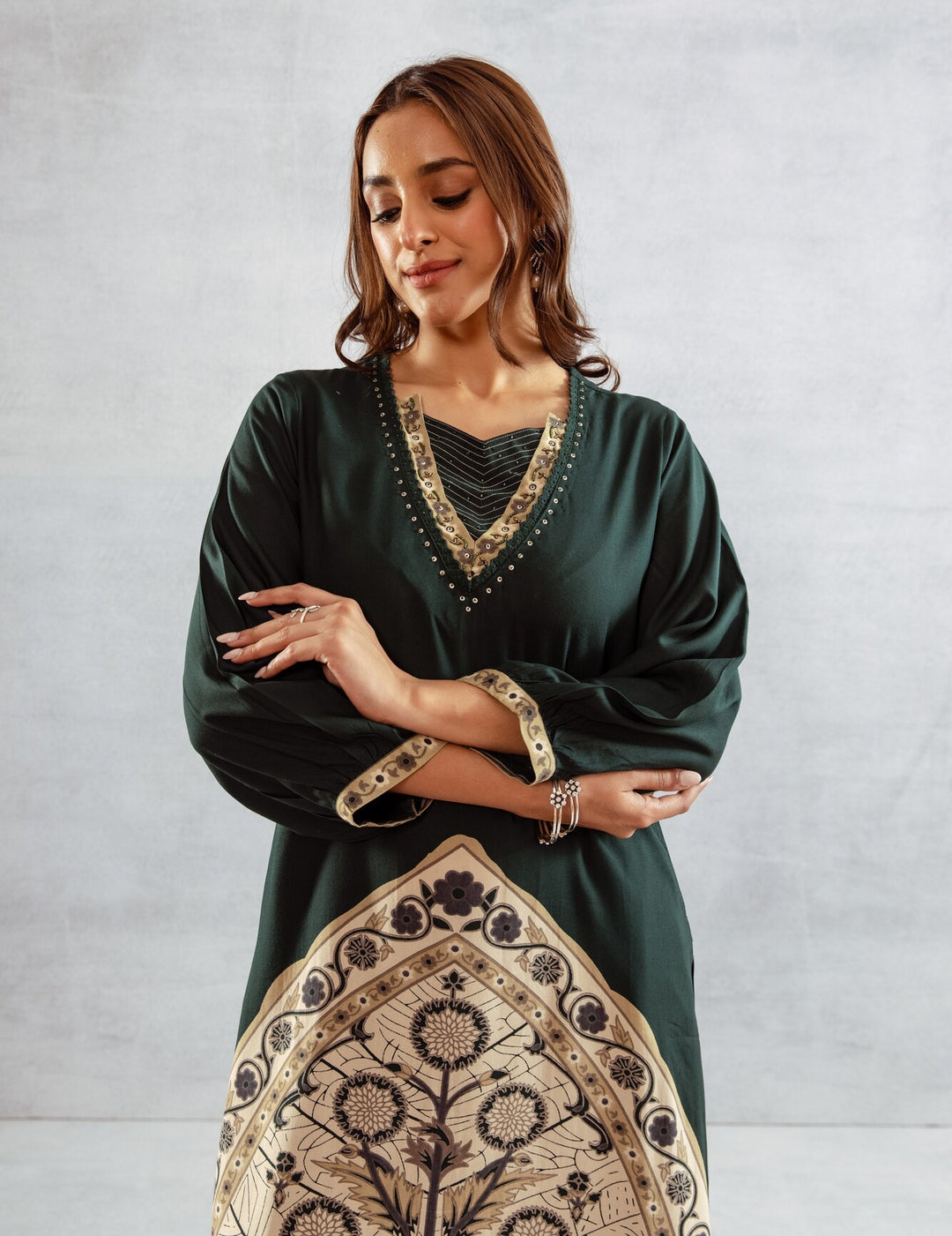 Nehamta Women's Green German Rayon Kurta & Palazzo Set