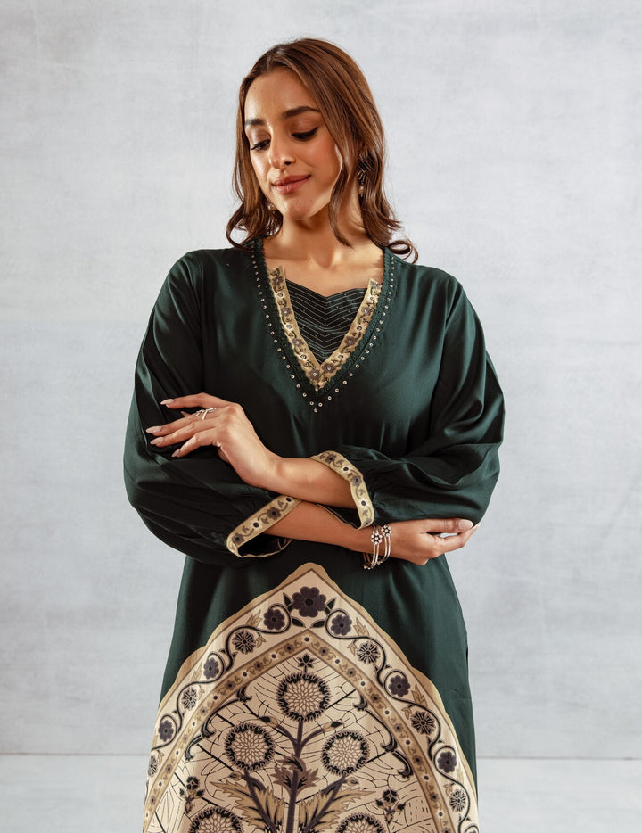 Nehamta Women's Green German Rayon Kurta & Palazzo Set