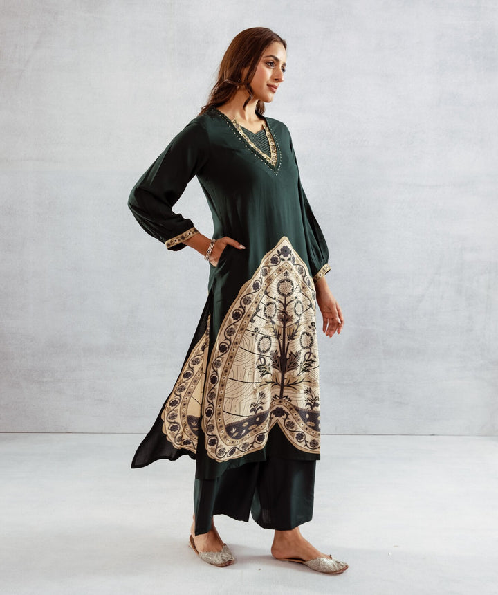 Nehamta Women's Green German Rayon Kurta & Palazzo Set