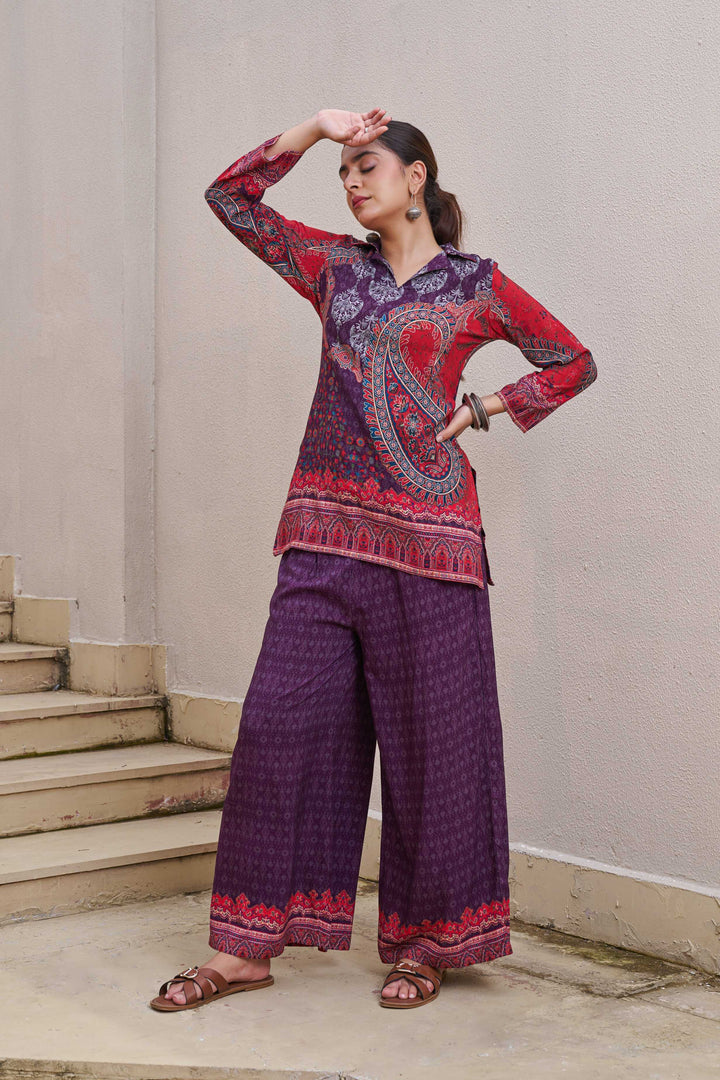 Nehamta Women's Black Rayon Short Kurta With Palazzo Co-Ords Set