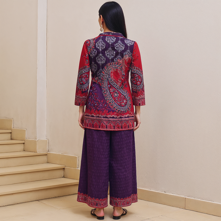 Nehamta Women's Black Rayon Short Kurta With Palazzo Co-Ords Set