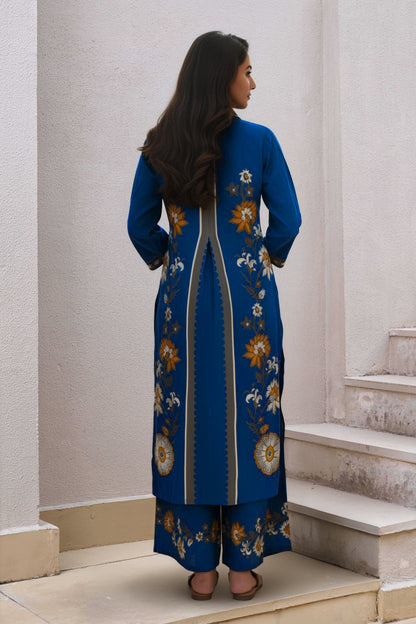 Nehamta Women's Blue German Rayon Kurta & Palazzo Set