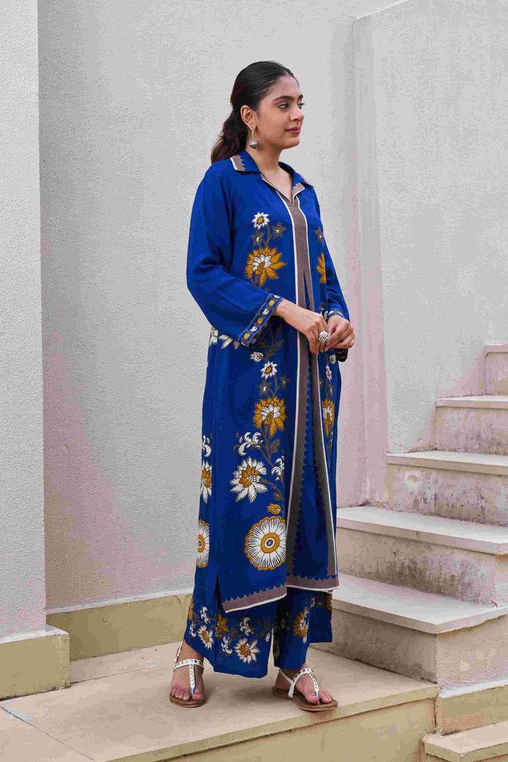 Nehamta Women's Blue German Rayon Kurta & Palazzo Set