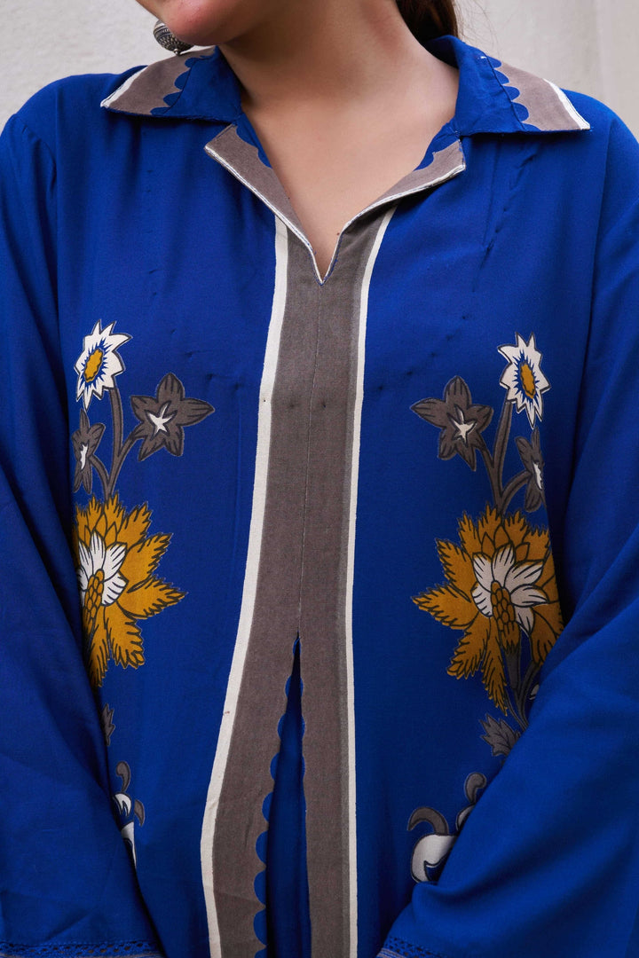 Nehamta Women's Blue German Rayon Kurta & Palazzo Set