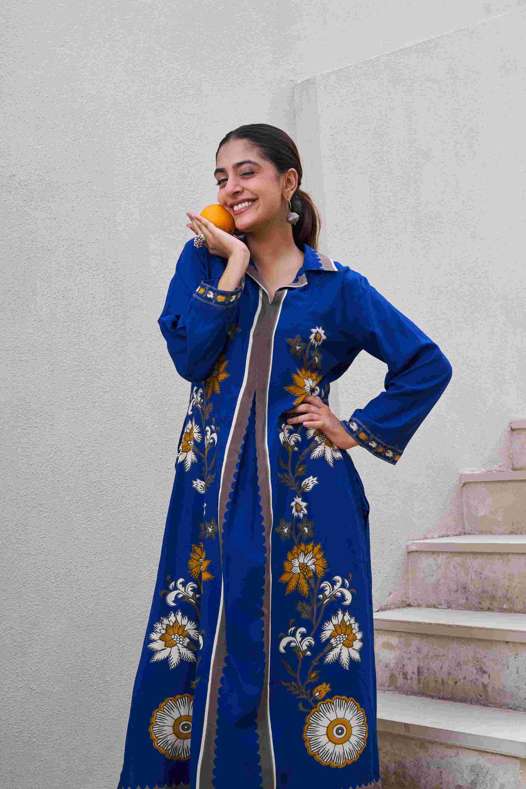 Nehamta Women's Blue German Rayon Kurta & Palazzo Set