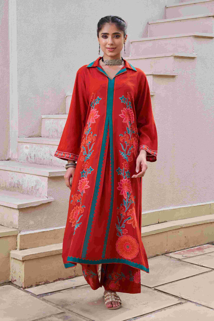 Nehamta Women's Rust German Rayon Kurta & Palazzo Set