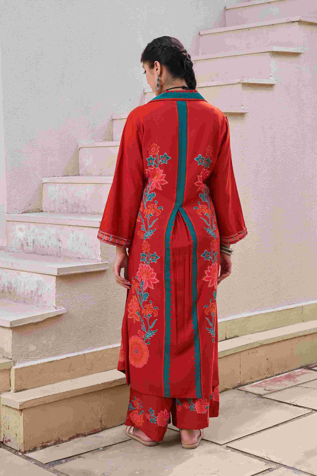 Nehamta Women's Rust German Rayon Kurta & Palazzo Set