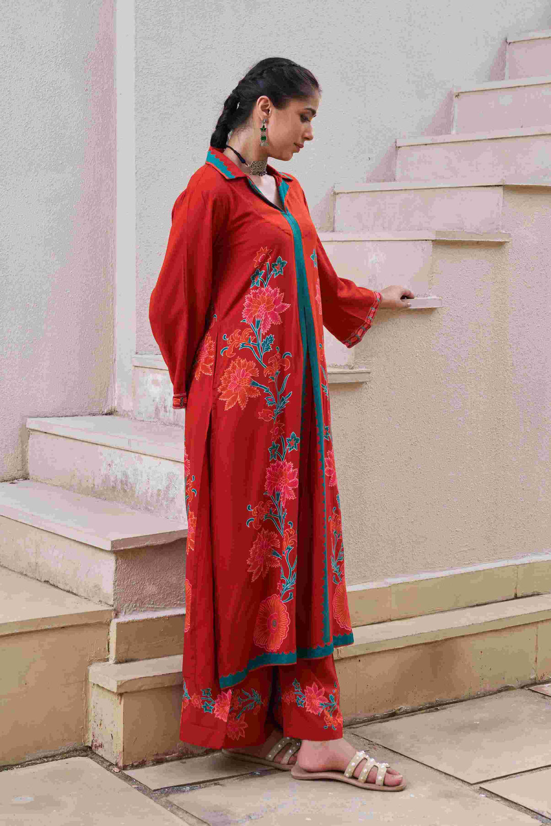 Nehamta Women's Rust German Rayon Kurta & Palazzo Set